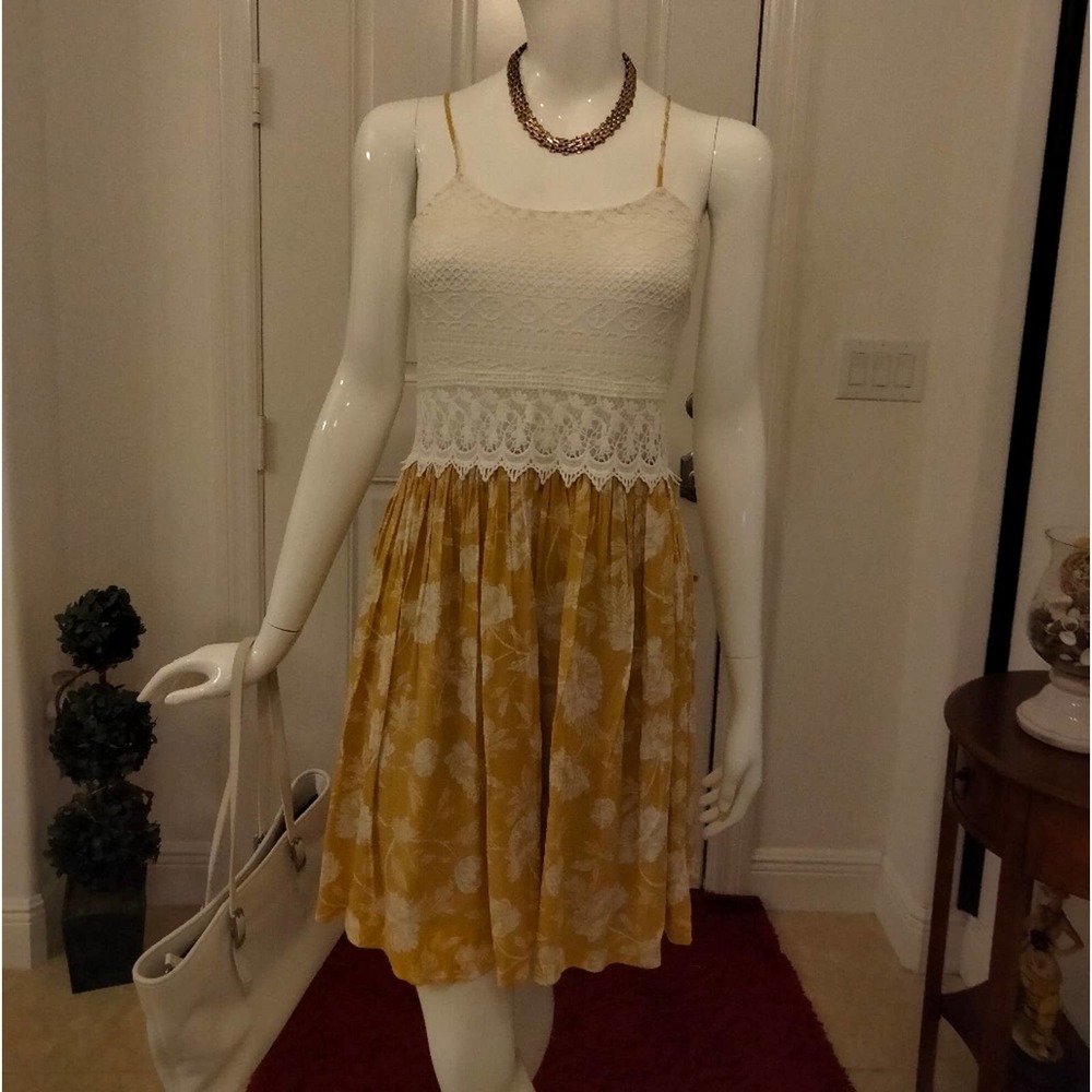 Vintage Favlux lace top floral dress woman  Large
